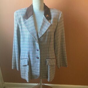 Bintage Maggie Lawrence Wool Blend Brown Plaid Blazer
